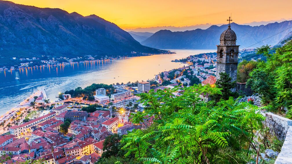 Sunset over Kotor and Kotor Bay