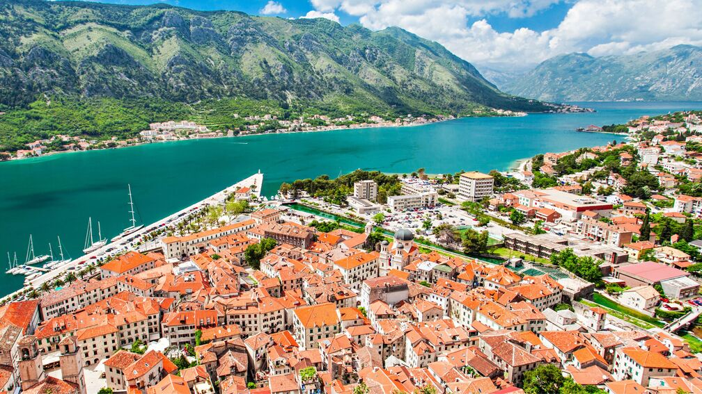 The view of Old Town and the Bay of Kotor from Kotor's Fortress