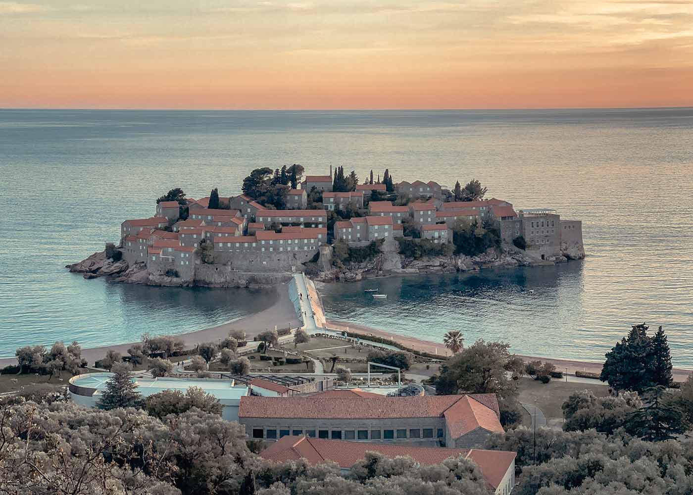 The view of St. Stefan island in Budva, Montenegro.
