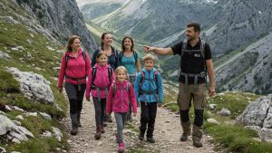 family hiking in durmitor national park - an ai generated image