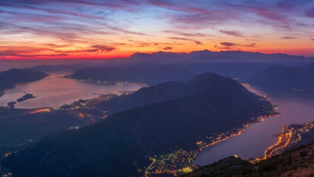 Sunset over the Bay of Kotor, Montenegro